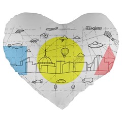 Urban City Skyline Sketch Large 19  Premium Heart Shape Cushions