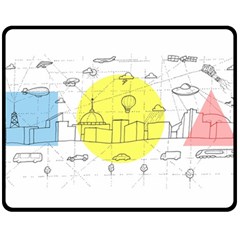 Urban City Skyline Sketch Double Sided Fleece Blanket (medium)  by Simbadda