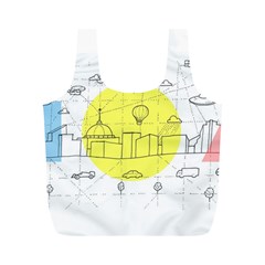 Urban City Skyline Sketch Full Print Recycle Bag (m) by Simbadda