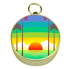 Seaside Sunrise Colorful Ocean Sea Gold Compasses by Simbadda