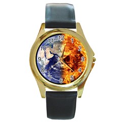 Earth World Globe Universe Space Round Gold Metal Watch by Simbadda