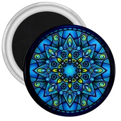 Mandala Blue Abstract Circle 3  Magnets by Simbadda