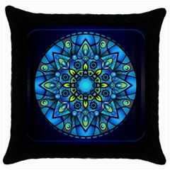 Mandala Blue Abstract Circle Throw Pillow Case (black) by Simbadda