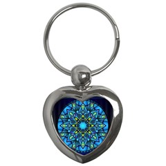 Mandala Blue Abstract Circle Key Chain (heart) by Simbadda