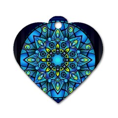 Mandala Blue Abstract Circle Dog Tag Heart (one Side) by Simbadda