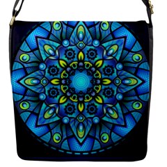 Mandala Blue Abstract Circle Flap Closure Messenger Bag (s) by Simbadda