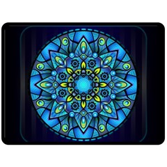 Mandala Blue Abstract Circle Double Sided Fleece Blanket (large)  by Simbadda