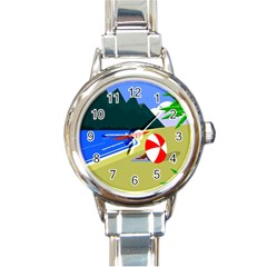 Beach Summer Sea Ocean Water Sand Round Italian Charm Watch by Simbadda