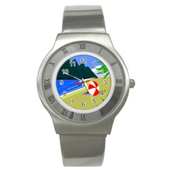 Beach Summer Sea Ocean Water Sand Stainless Steel Watch by Simbadda