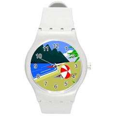 Beach Summer Sea Ocean Water Sand Round Plastic Sport Watch (m) by Simbadda