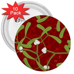 Mistletoe Christmas Texture Advent 3  Buttons (10 Pack)  by Simbadda