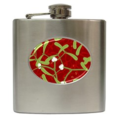 Mistletoe Christmas Texture Advent Hip Flask (6 Oz) by Simbadda