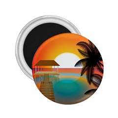 Sunset Beach Beach Palm Ocean 2 25  Magnets by Simbadda