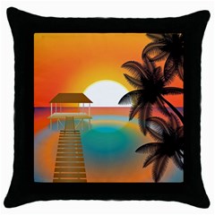 Sunset Beach Beach Palm Ocean Throw Pillow Case (black) by Simbadda