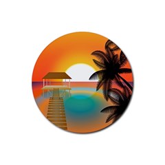 Sunset Beach Beach Palm Ocean Rubber Coaster (round)  by Simbadda