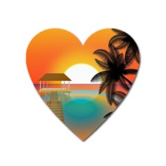 Sunset Beach Beach Palm Ocean Heart Magnet by Simbadda