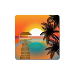 Sunset Beach Beach Palm Ocean Square Magnet by Simbadda