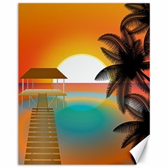 Sunset Beach Beach Palm Ocean Canvas 11  X 14  by Simbadda