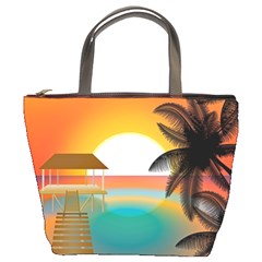 Sunset Beach Beach Palm Ocean Bucket Bag by Simbadda