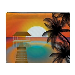 Sunset Beach Beach Palm Ocean Cosmetic Bag (xl) by Simbadda