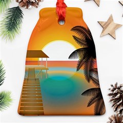 Sunset Beach Beach Palm Ocean Bell Ornament (two Sides) by Simbadda