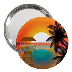 Sunset Beach Beach Palm Ocean 3  Handbag Mirrors by Simbadda