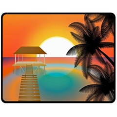 Sunset Beach Beach Palm Ocean Double Sided Fleece Blanket (medium)  by Simbadda