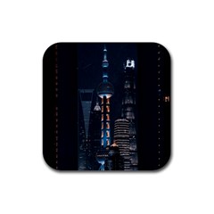 Lighted Tower Beside Building Rubber Coaster (square)  by Simbadda