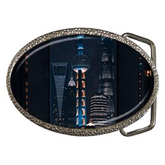 Lighted Tower Beside Building Belt Buckles by Simbadda