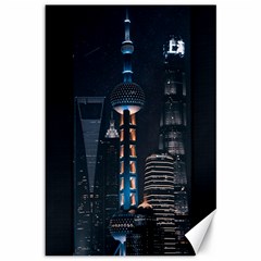 Lighted Tower Beside Building Canvas 12  X 18  by Simbadda