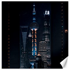 Lighted Tower Beside Building Canvas 20  X 20  by Simbadda