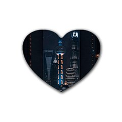 Lighted Tower Beside Building Heart Coaster (4 Pack)  by Simbadda