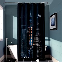 Lighted Tower Beside Building Shower Curtain 36  X 72  (stall)  by Simbadda