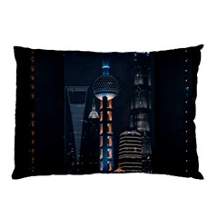 Lighted Tower Beside Building Pillow Case (two Sides) by Simbadda