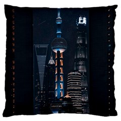 Lighted Tower Beside Building Large Cushion Case (one Side) by Simbadda