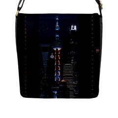 Lighted Tower Beside Building Flap Closure Messenger Bag (l) by Simbadda