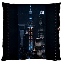 Lighted Tower Beside Building Large Flano Cushion Case (two Sides) by Simbadda