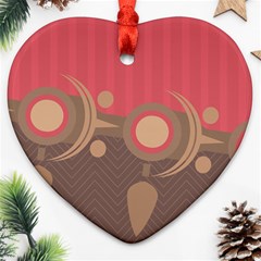 Background Tribal Ethnic Red Brown Heart Ornament (two Sides) by Simbadda