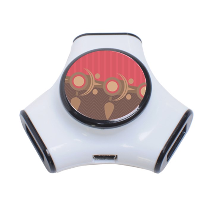 Background Tribal Ethnic Red Brown 3-Port USB Hub