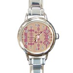 Background Non Seamless Pattern Round Italian Charm Watch Front