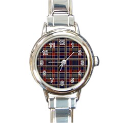 Plaid Tartan Scottish Navy Gold Round Italian Charm Watch