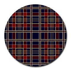 Plaid Tartan Scottish Navy Gold Round Mousepads by Simbadda