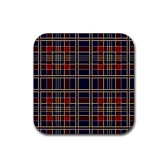 Plaid Tartan Scottish Navy Gold Rubber Coaster (square)  by Simbadda