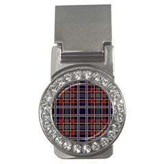 Plaid Tartan Scottish Navy Gold Money Clips (cz)  by Simbadda