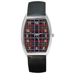 Plaid Tartan Scottish Navy Gold Barrel Style Metal Watch by Simbadda