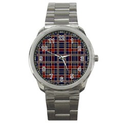 Plaid Tartan Scottish Navy Gold Sport Metal Watch by Simbadda