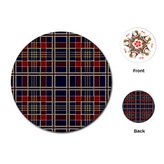 Plaid Tartan Scottish Navy Gold Playing Cards Single Design (round) by Simbadda