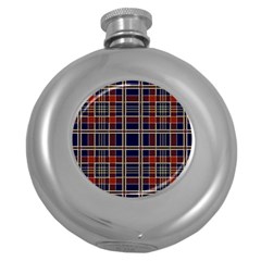 Plaid Tartan Scottish Navy Gold Round Hip Flask (5 Oz) by Simbadda