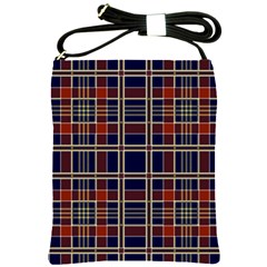 Plaid Tartan Scottish Navy Gold Shoulder Sling Bag by Simbadda