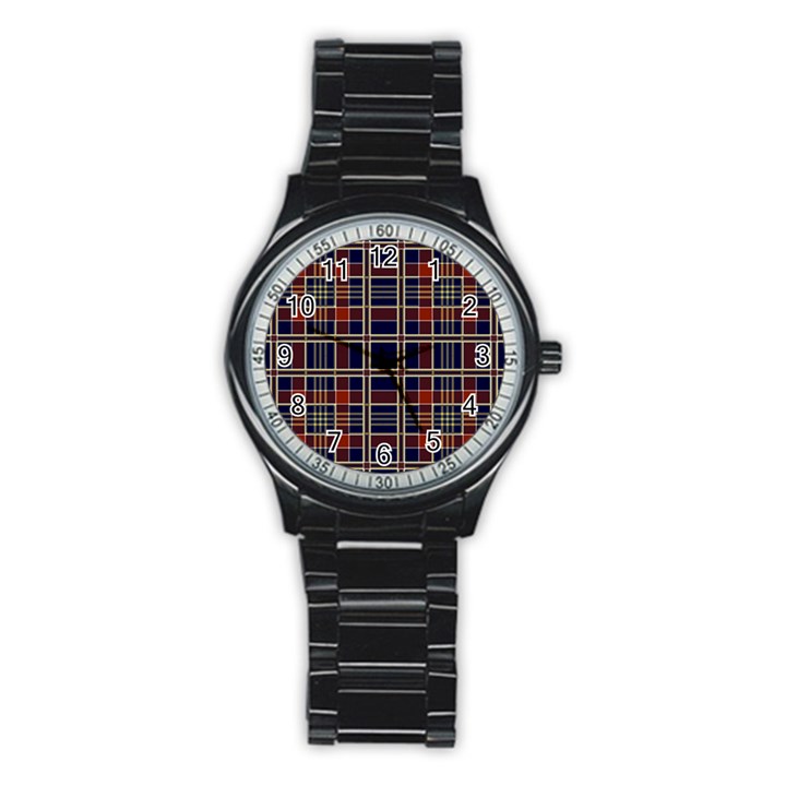 Plaid Tartan Scottish Navy Gold Stainless Steel Round Watch